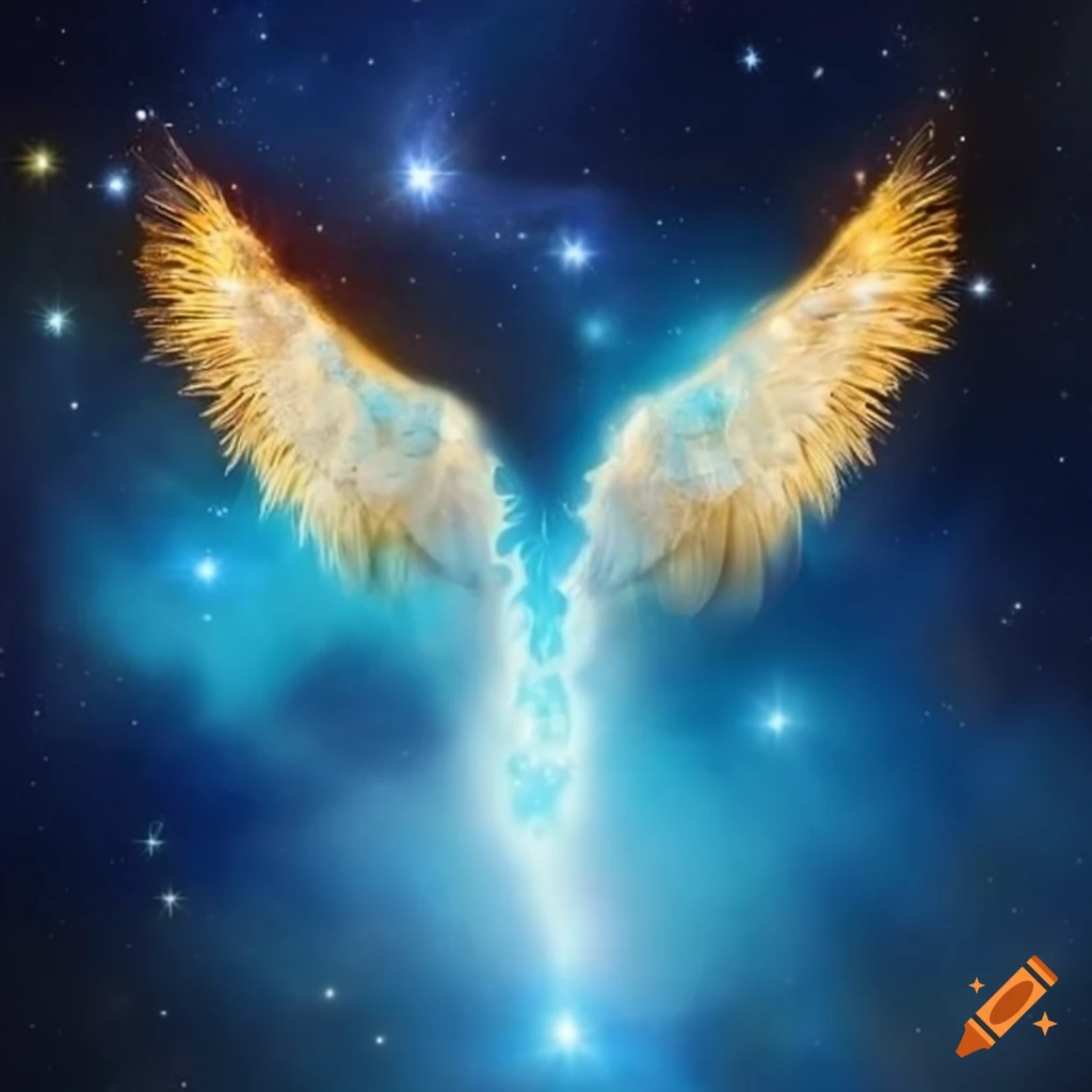 Sirius constellation with angel wings and golden glows amidst many stars