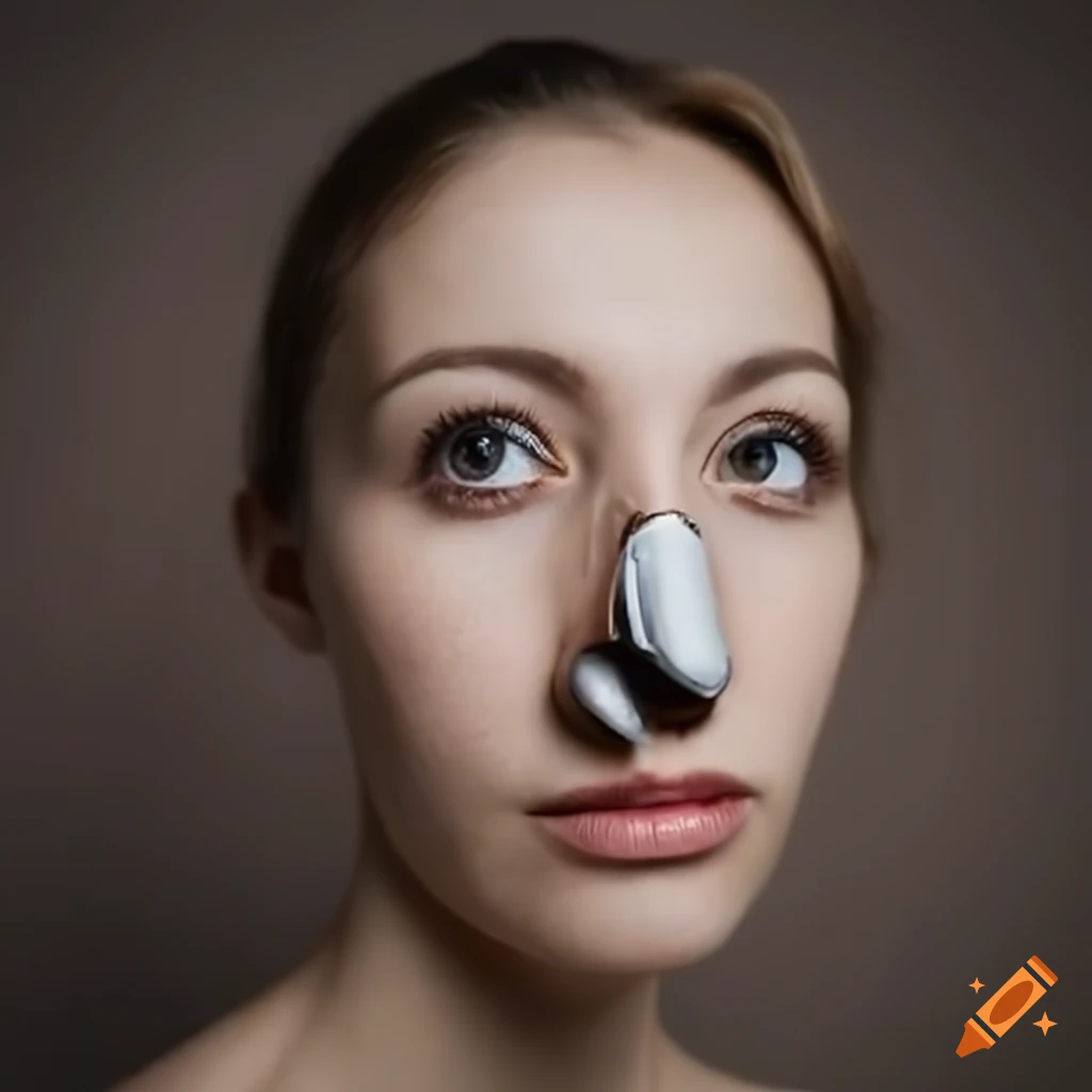 Woman wearing clip-on nose pinching nose