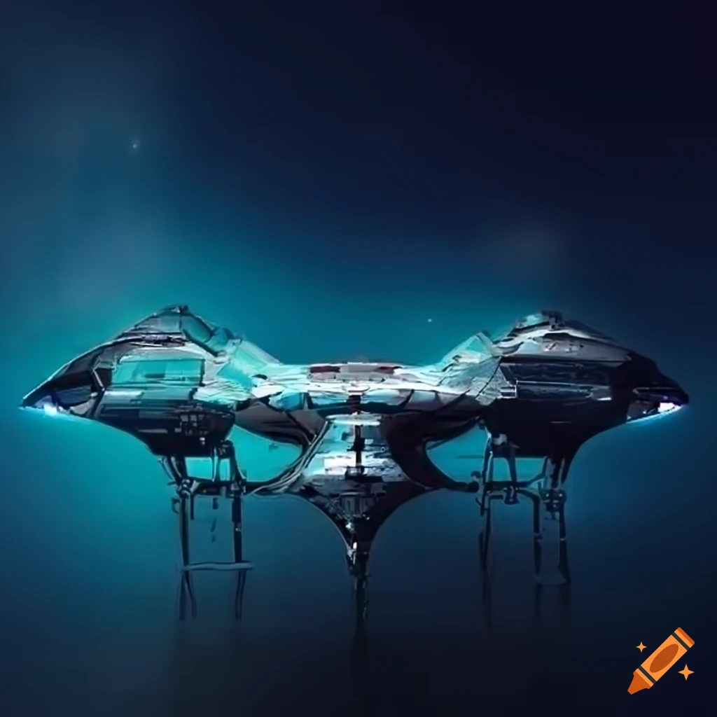 Futuristic spaceship with advanced technologies and abstract designs