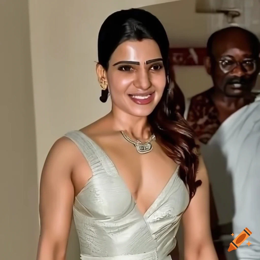 Samantha Akkineni in formal attire meeting a Ghanaian elderly man
