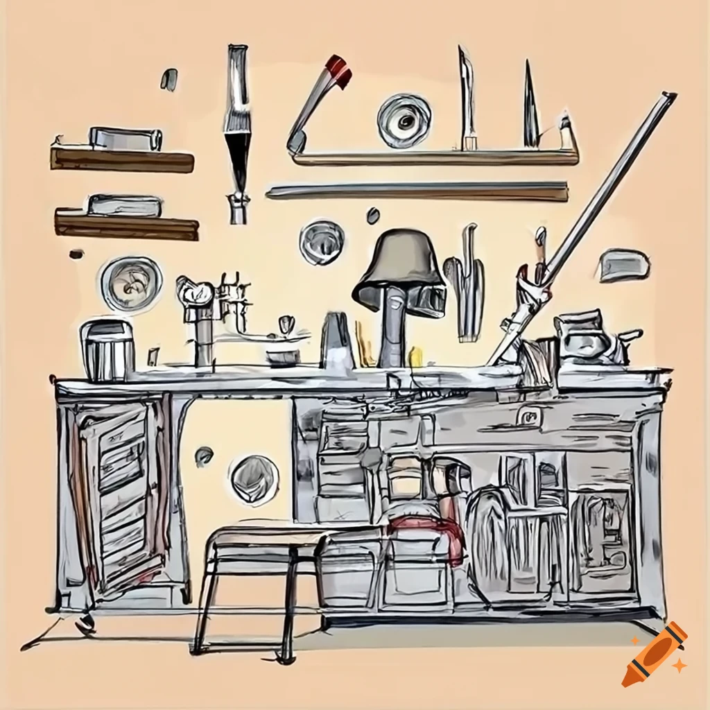 Interior of a hat-making workshop with tools on the wall