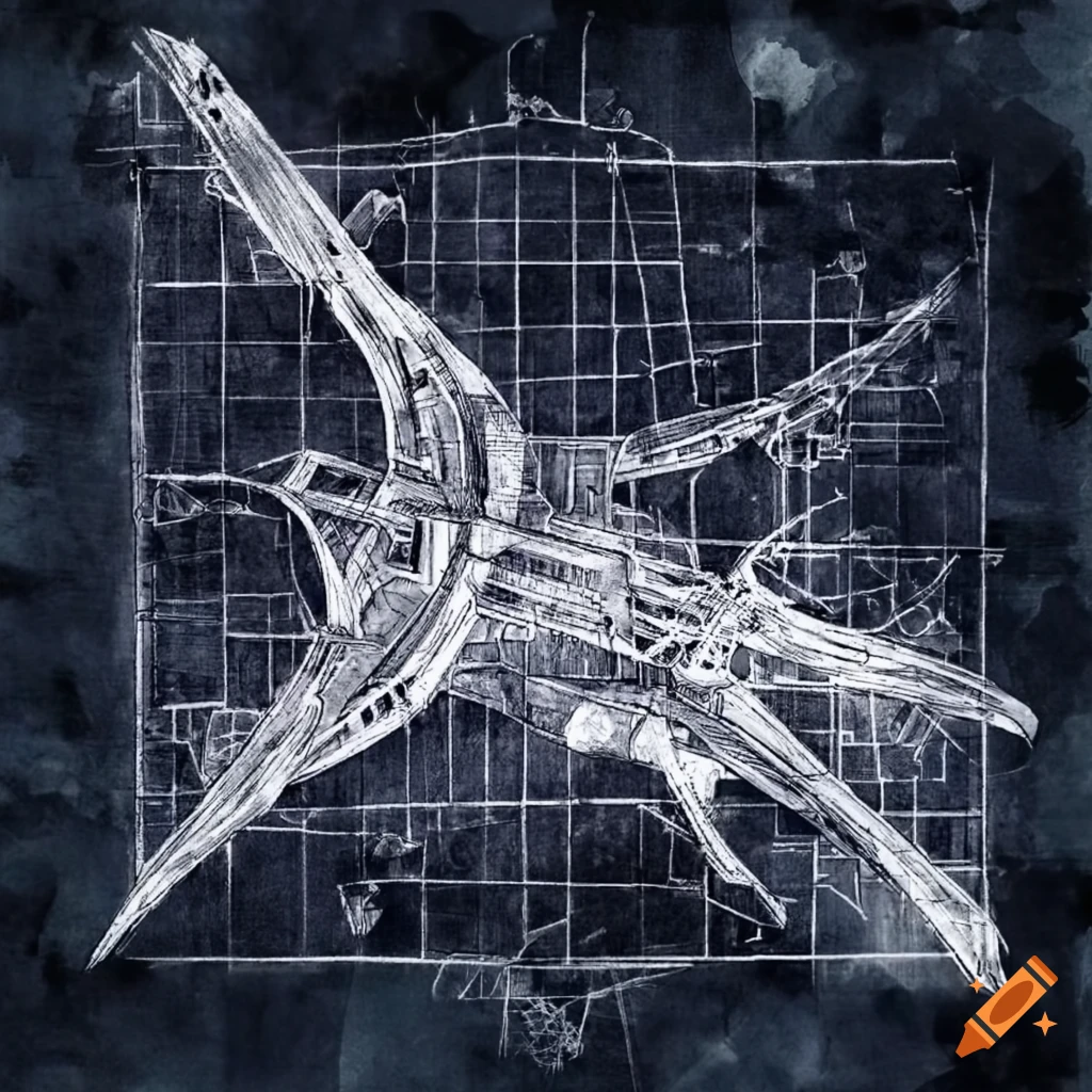 Architectural blueprint of a pterodactyl helicopter
