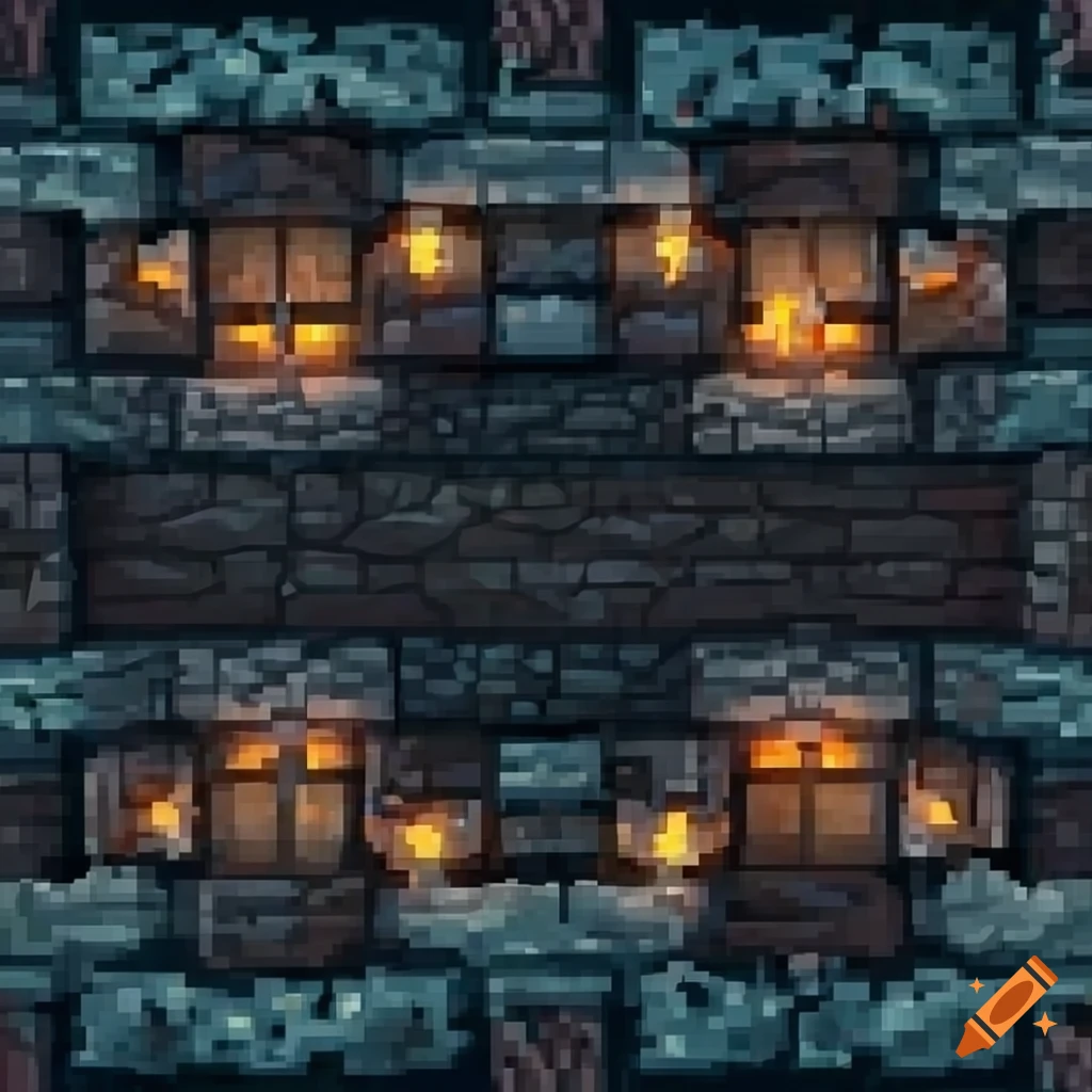 Stone floor dungeon top view with torch lighting in pixel art style