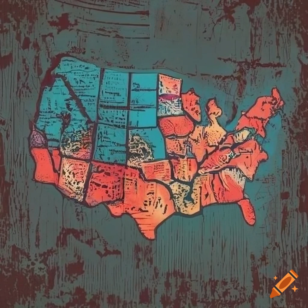 United States map with a cross and light rays in patriotic colors