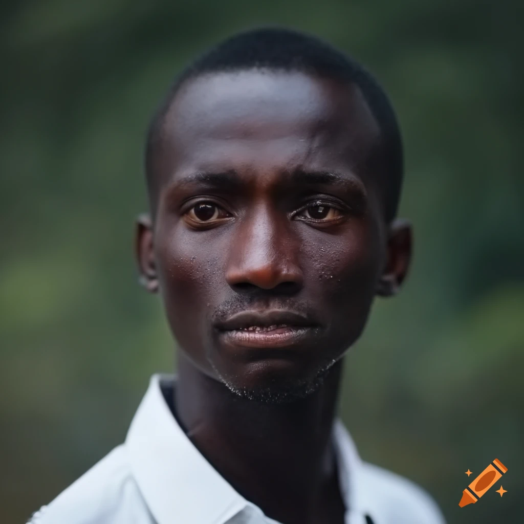 Portrait of Nigerian man with striking features in rainy weather
