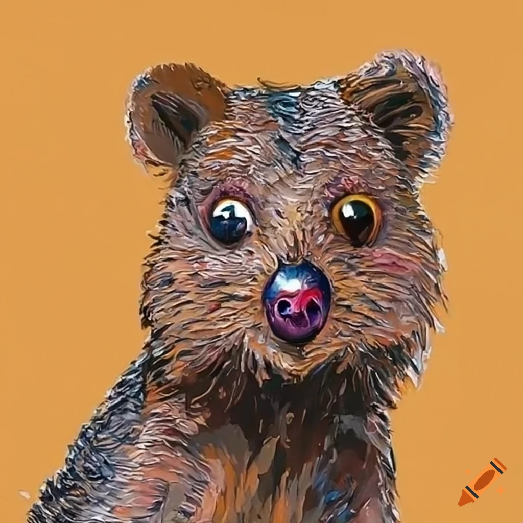 Impressionist drawing of a quokka with wide-eyed playful expression