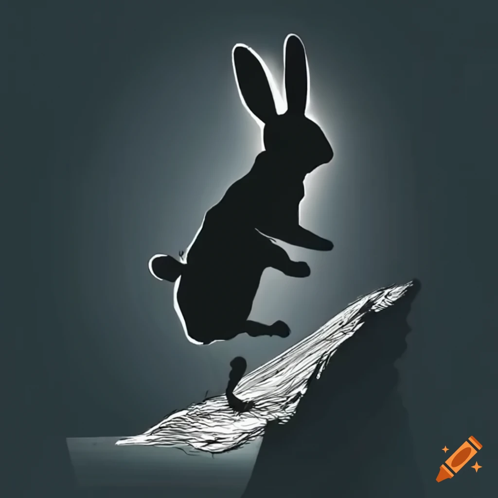 Silhouette of a rabbit jumping off a cliff on Craiyon