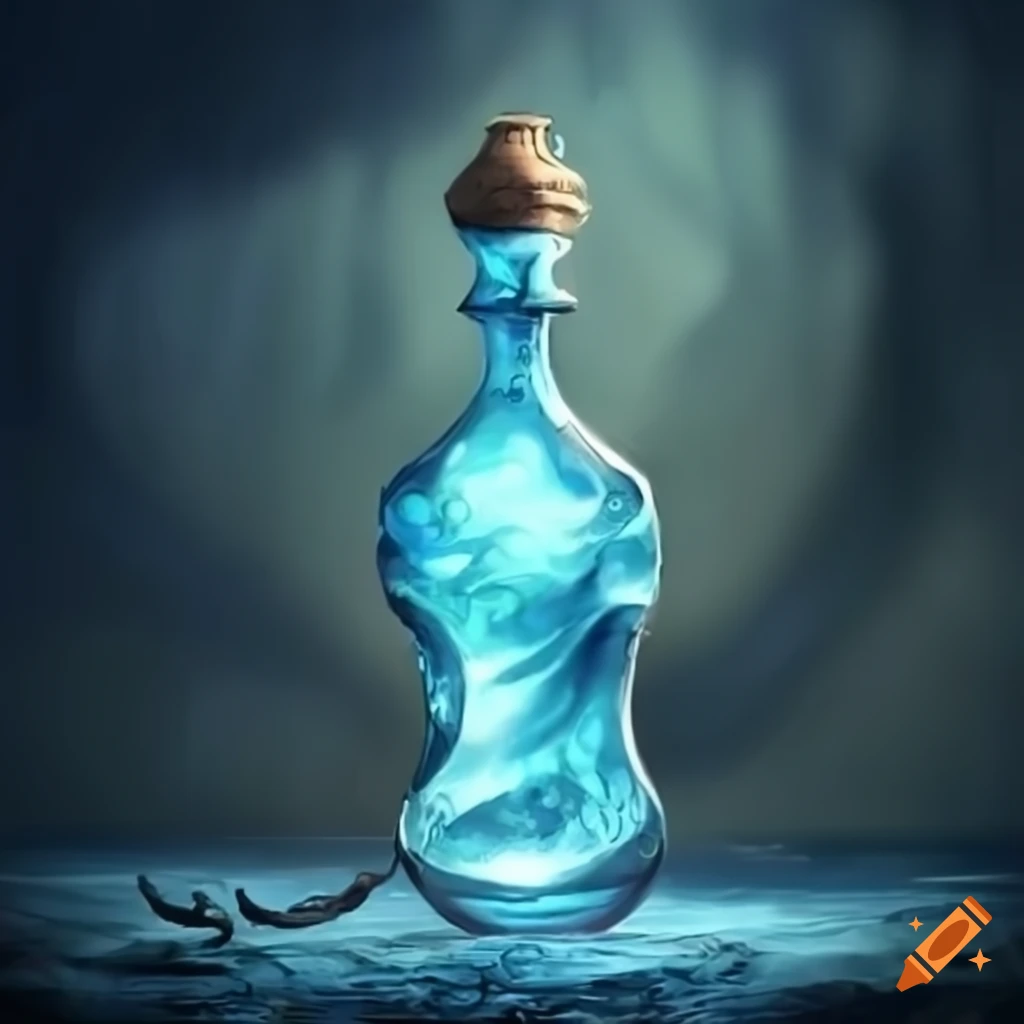 Mysterious fairy tale bottle of water in fantasy art style