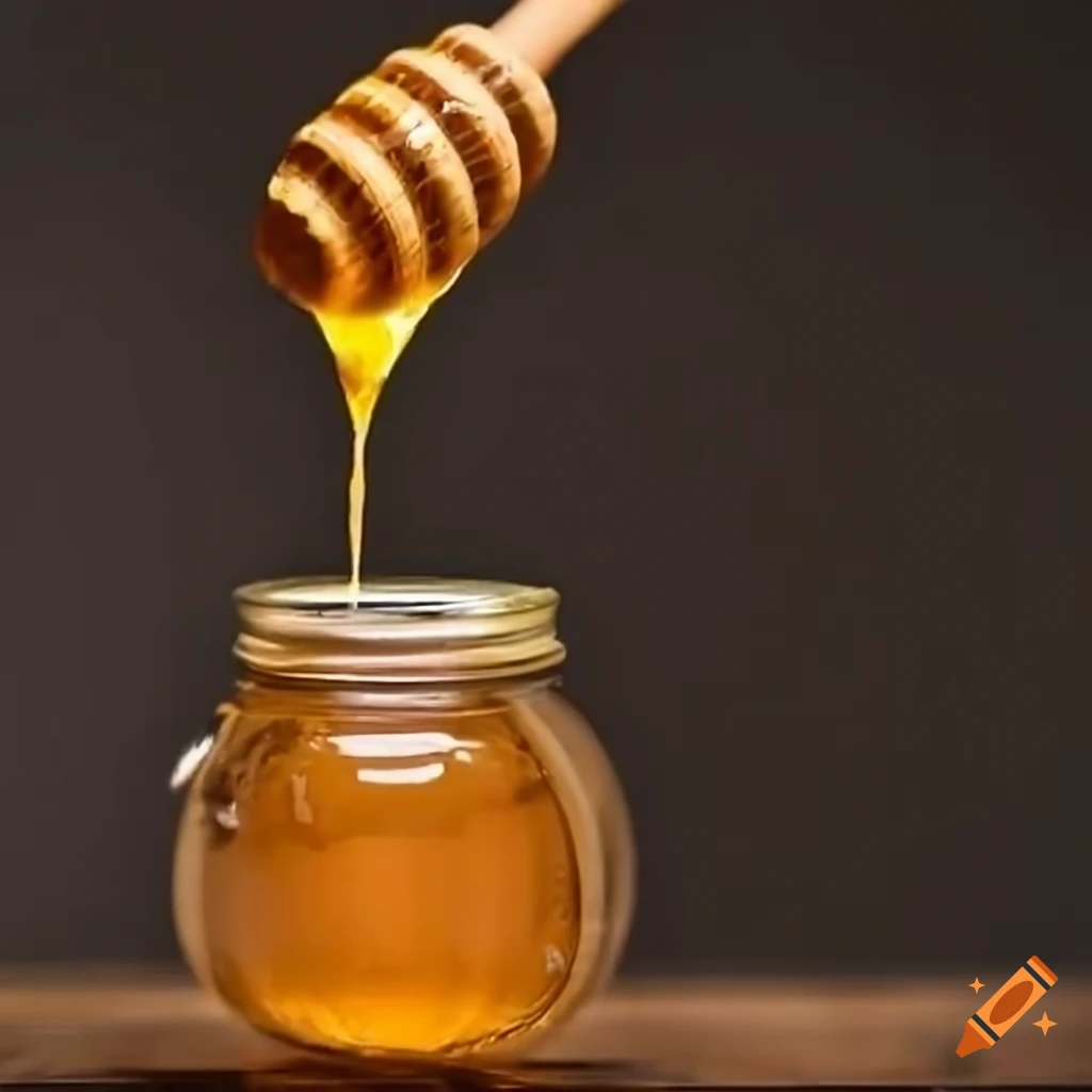 Honey pouring into a jar