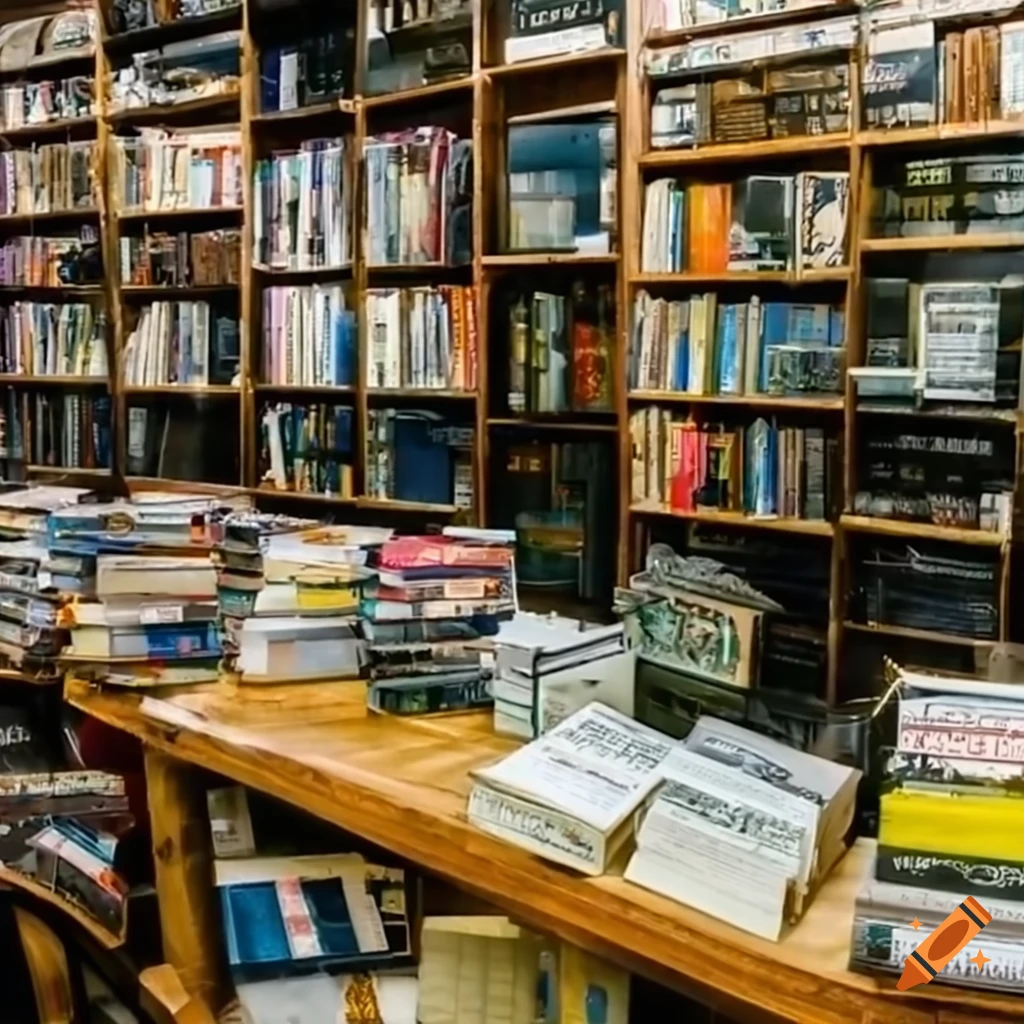 Bookstore with solarpunk and biopunk elements with moss