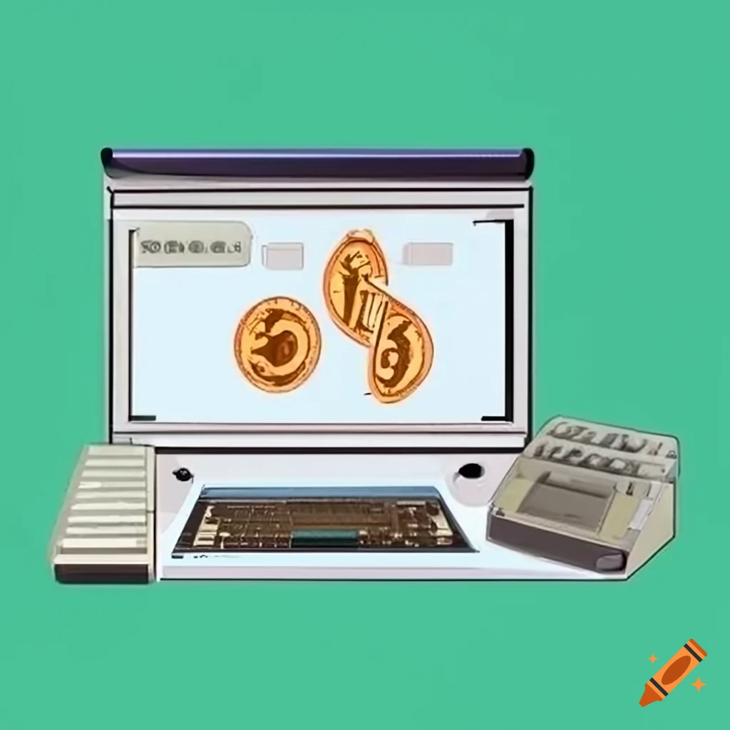 Illustration showing the evolution of making money online from the 1990s to present day with vintage computer