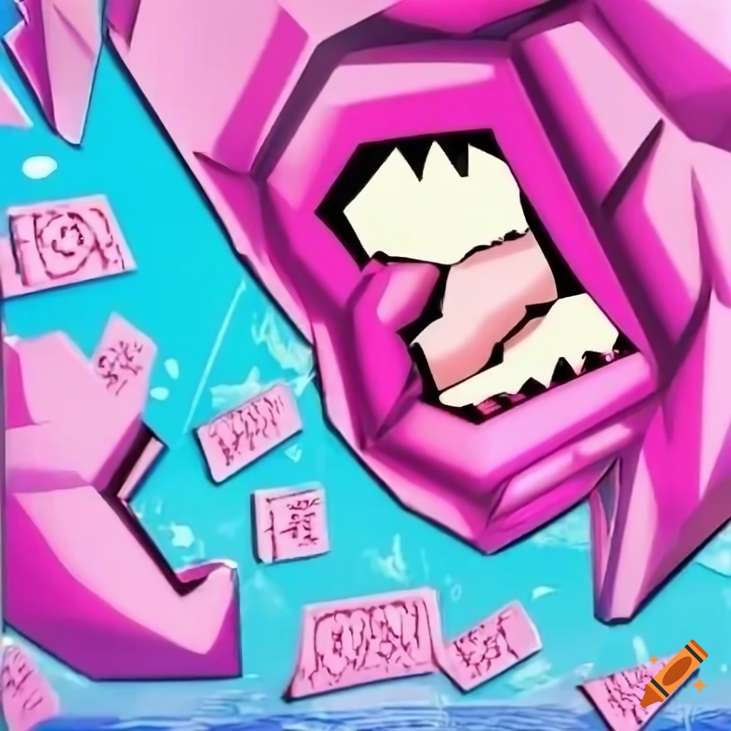 Shiny 3D pink diamond with anime style and Japanese text