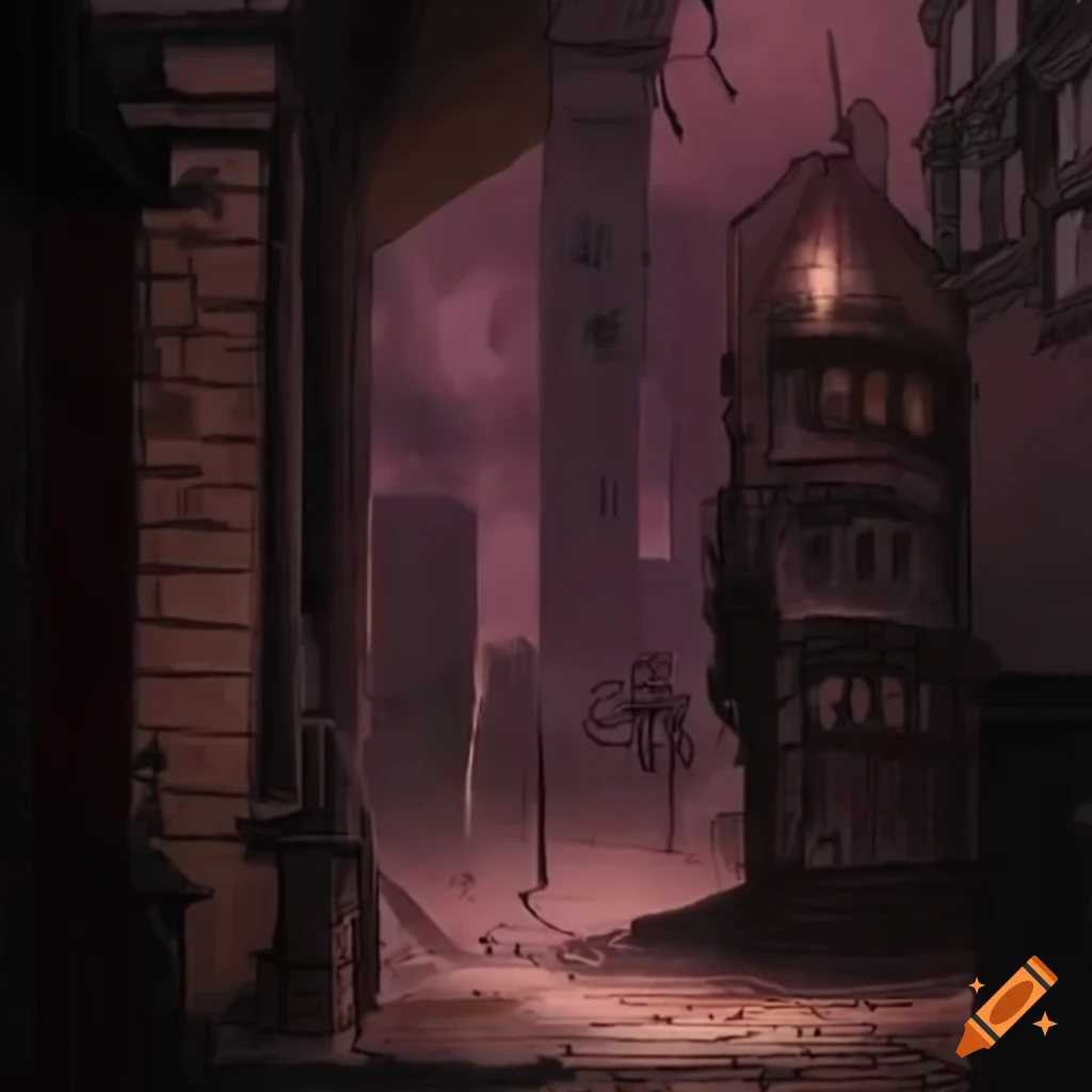 Description of a bustling city with a shadowy corner and mysterious strangers