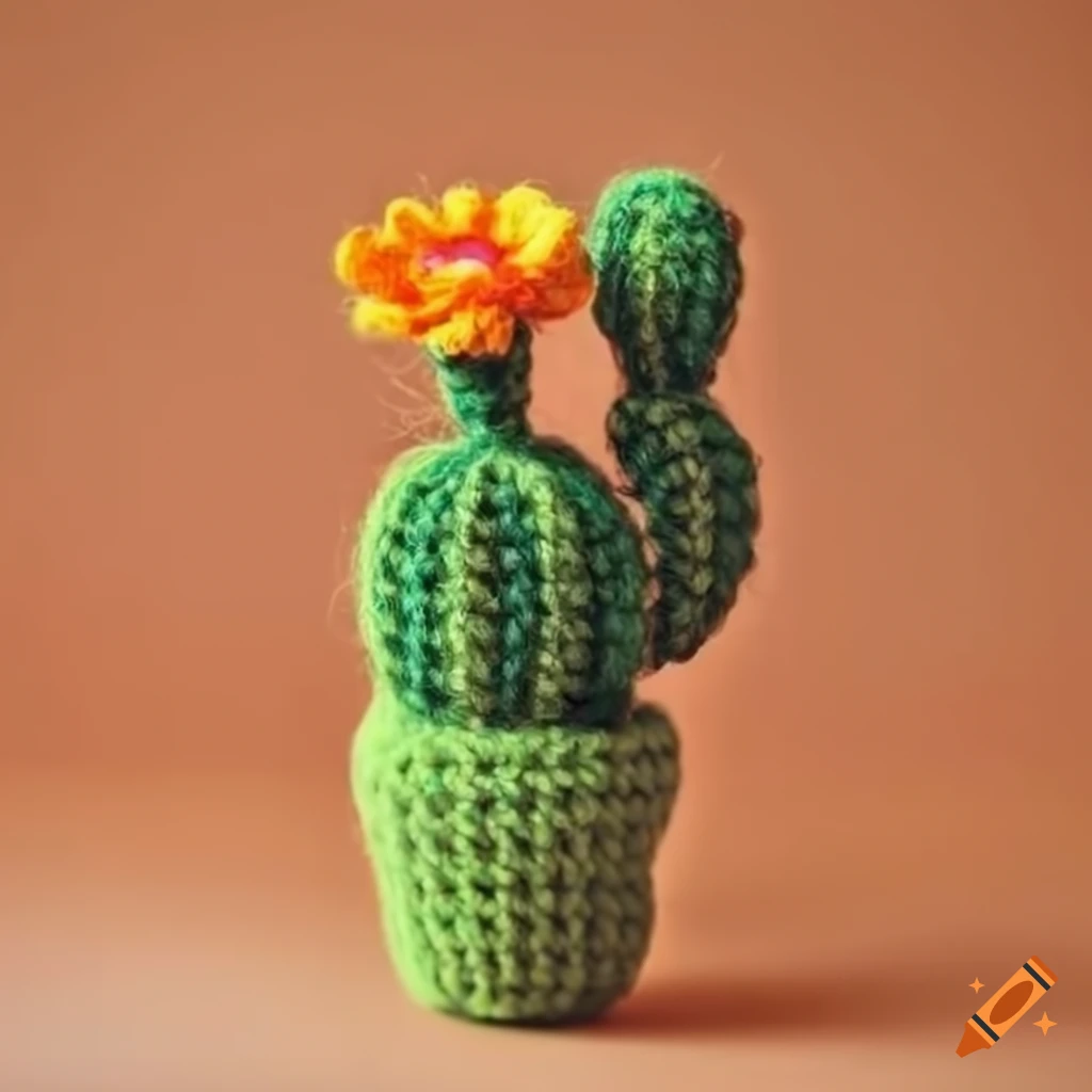 Crochet cactus with yellow and orange flowers