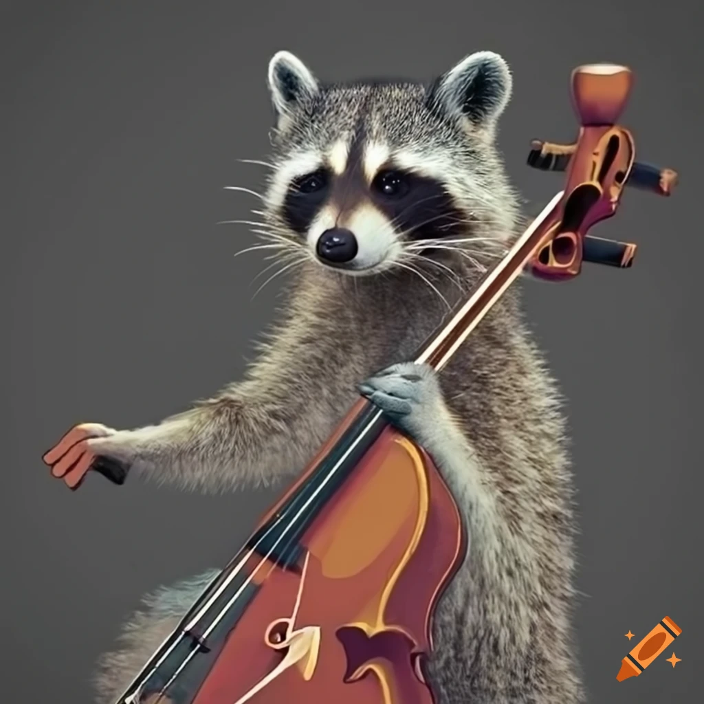 Raccoon playing the cello