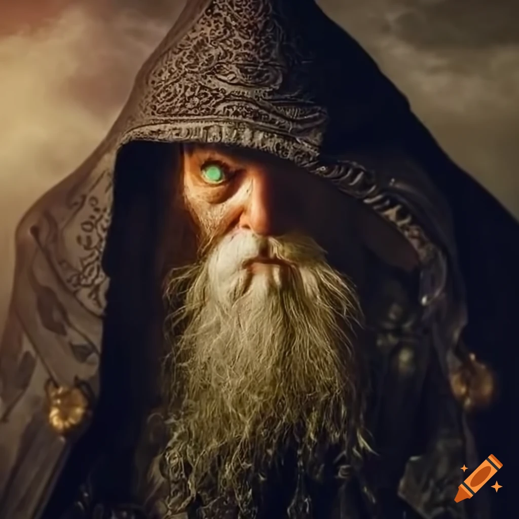 Mystical dwarf sorcerer with swirling mist and arcane symbols