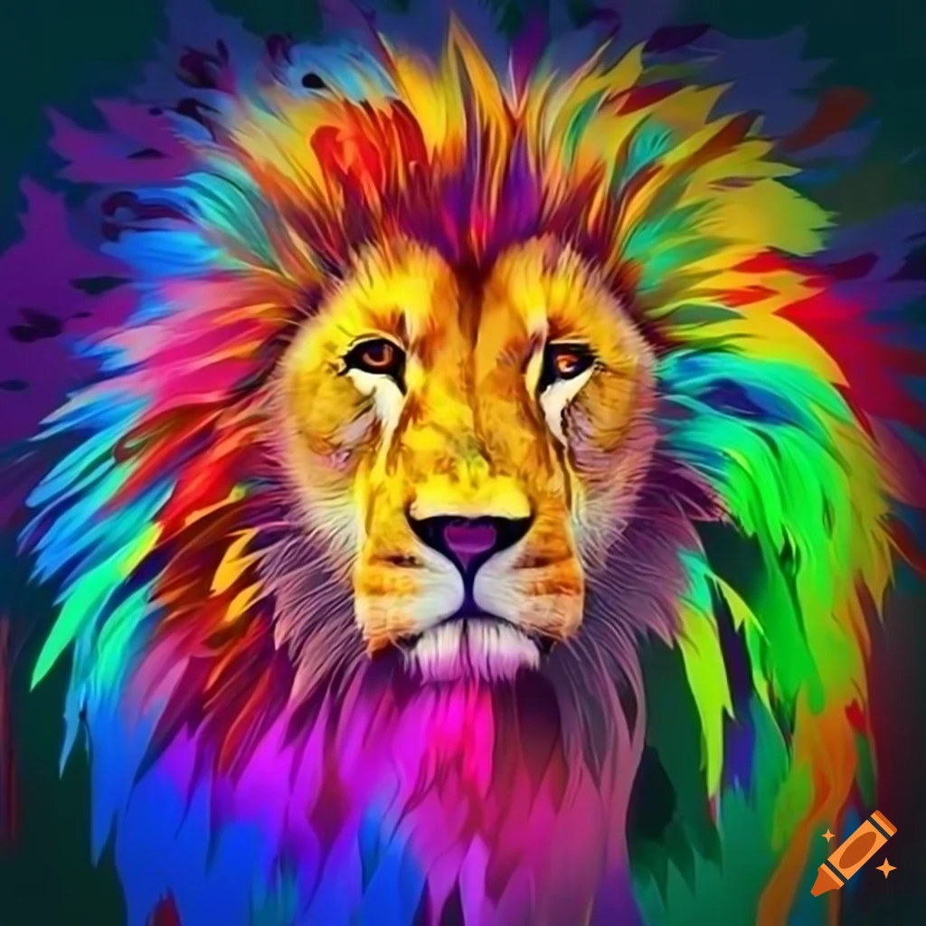 Colorful abstract lion artwork