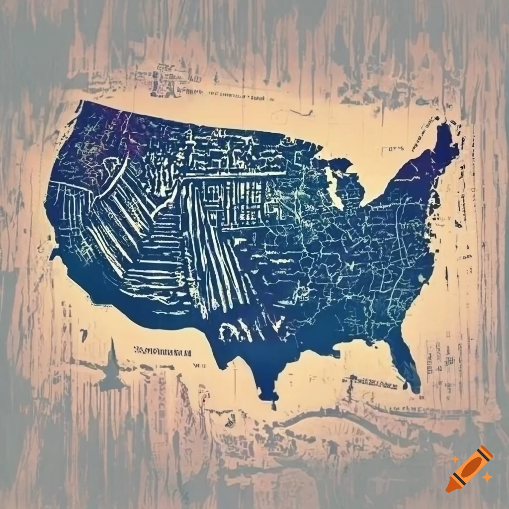 United States map with a cross and light rays in patriotic colors