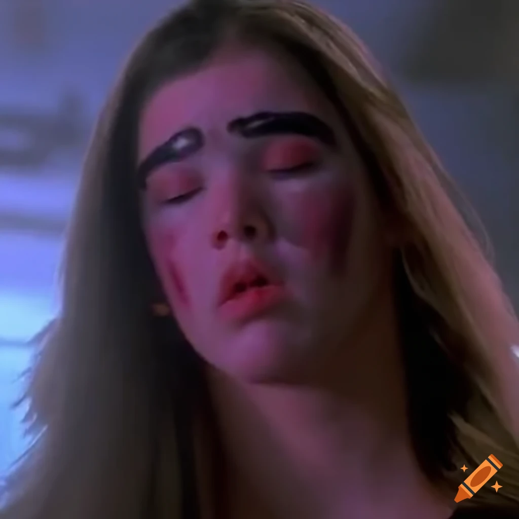 Hailee Steinfeld expressive closeup from 90's movie as dizzied woman fighter