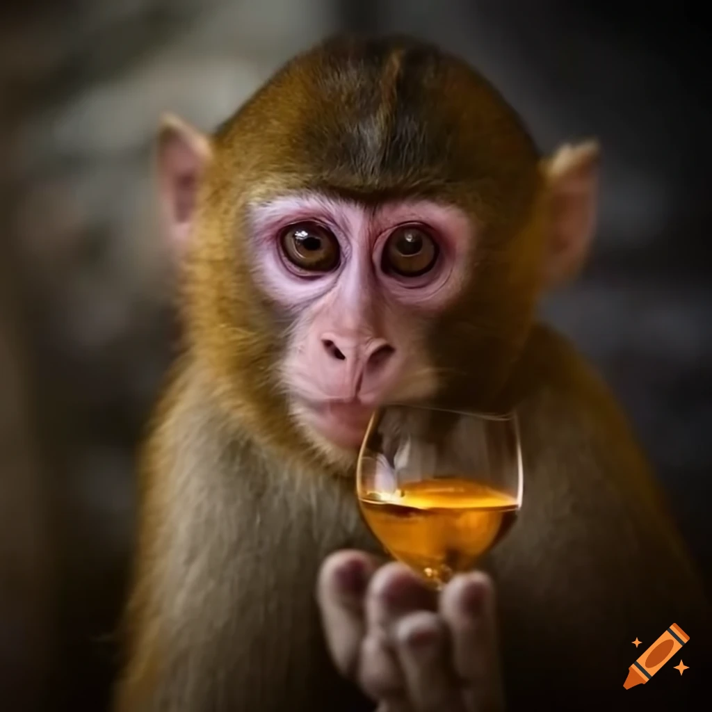 Adventurous monkey with glasses packing for a wine journey