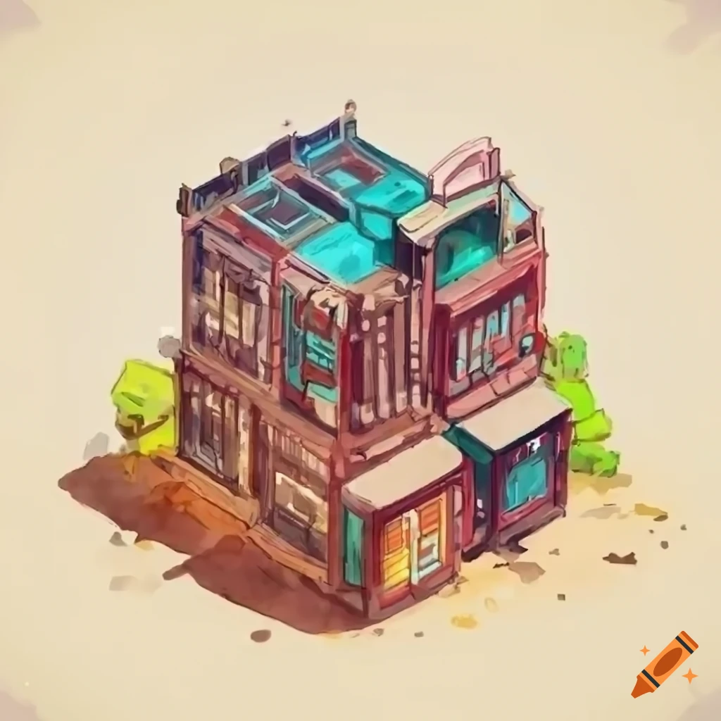 Isometric sci-fi shipping container town in the desert