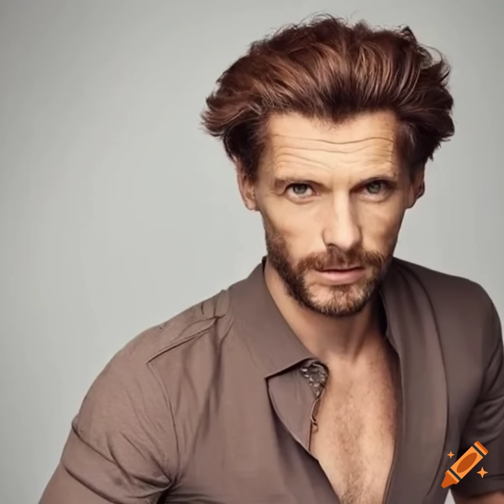 Teacher with brown wavy hair and casual clothing, 40 years old