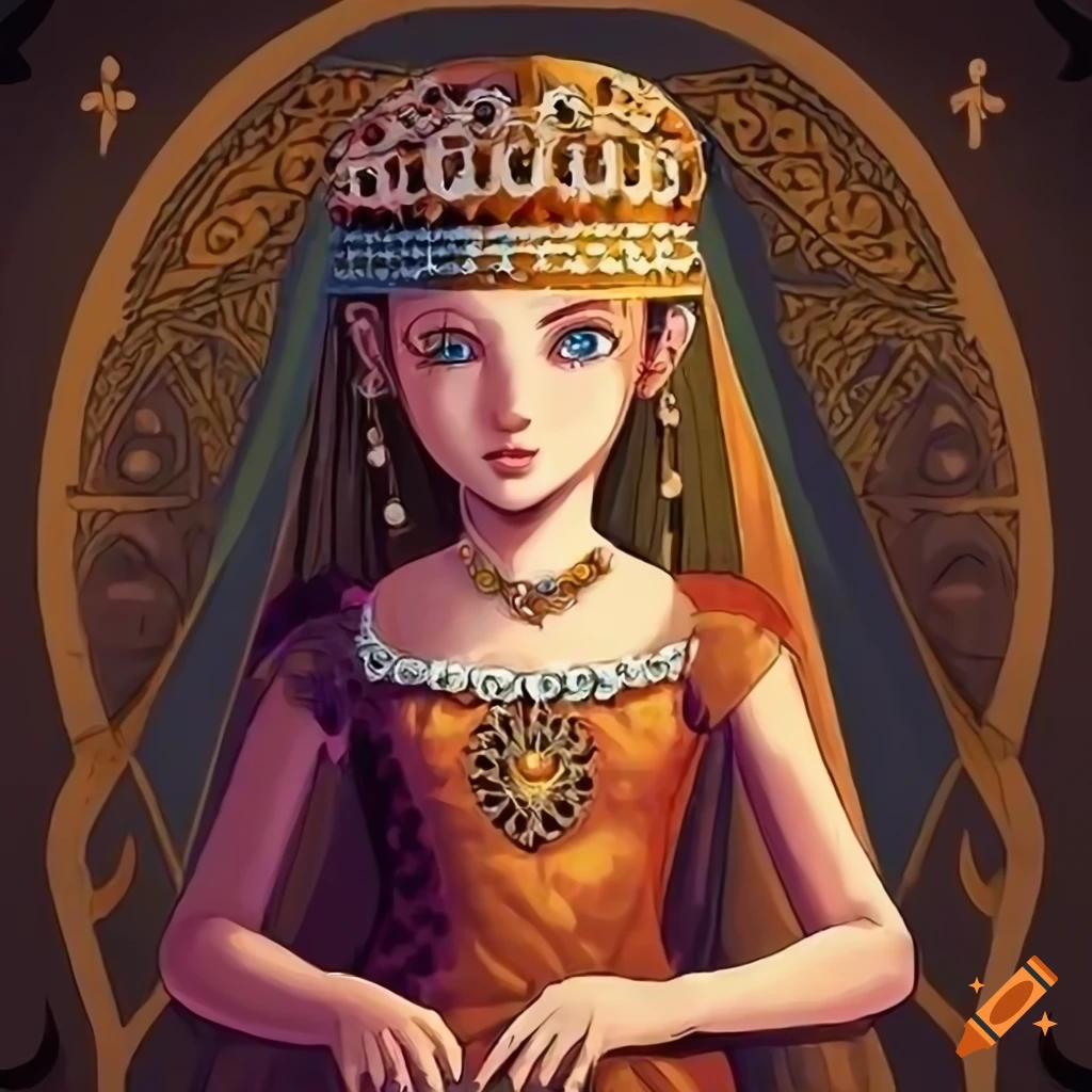 Young medieval princess in a 2D art style