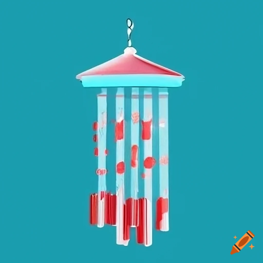 Japanese wind chime and traditional paper with red dot in lofi art style
