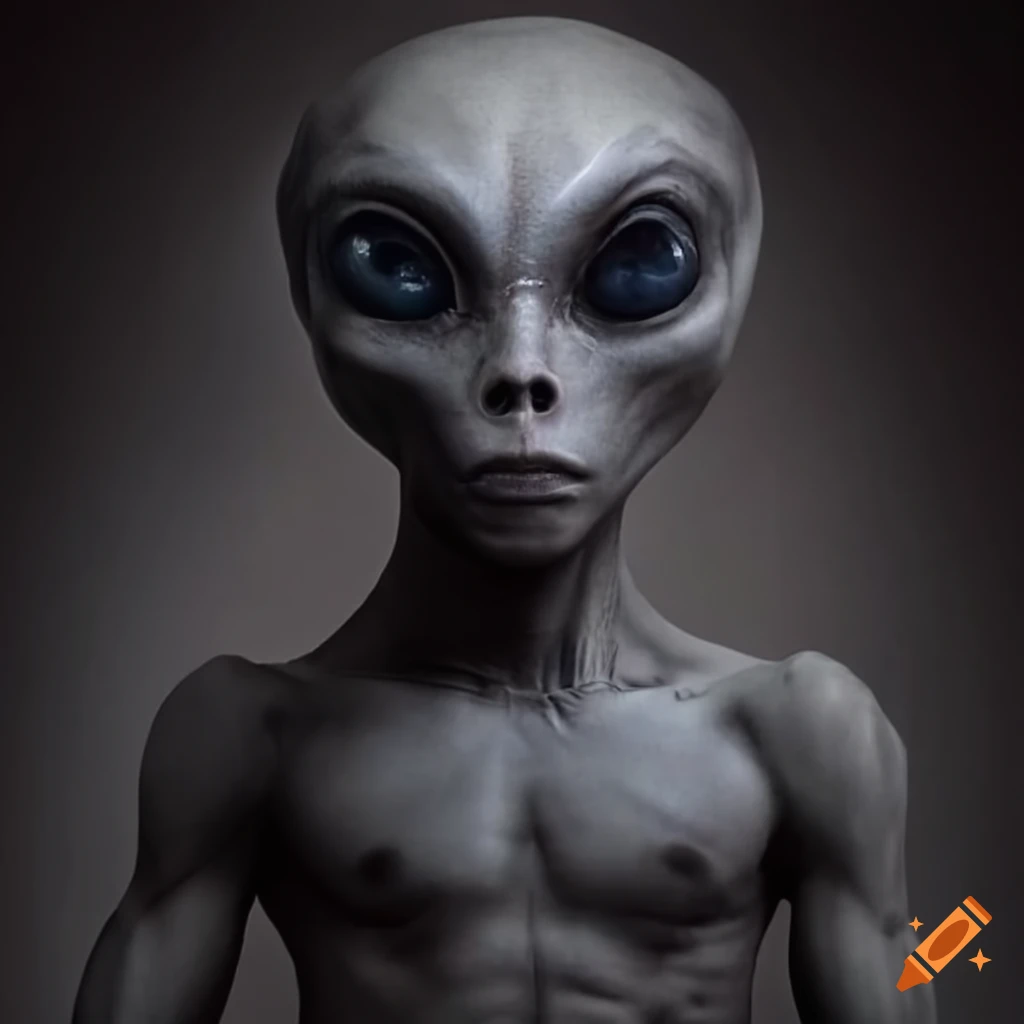Roswell Grey alien with a bare chest on Craiyon