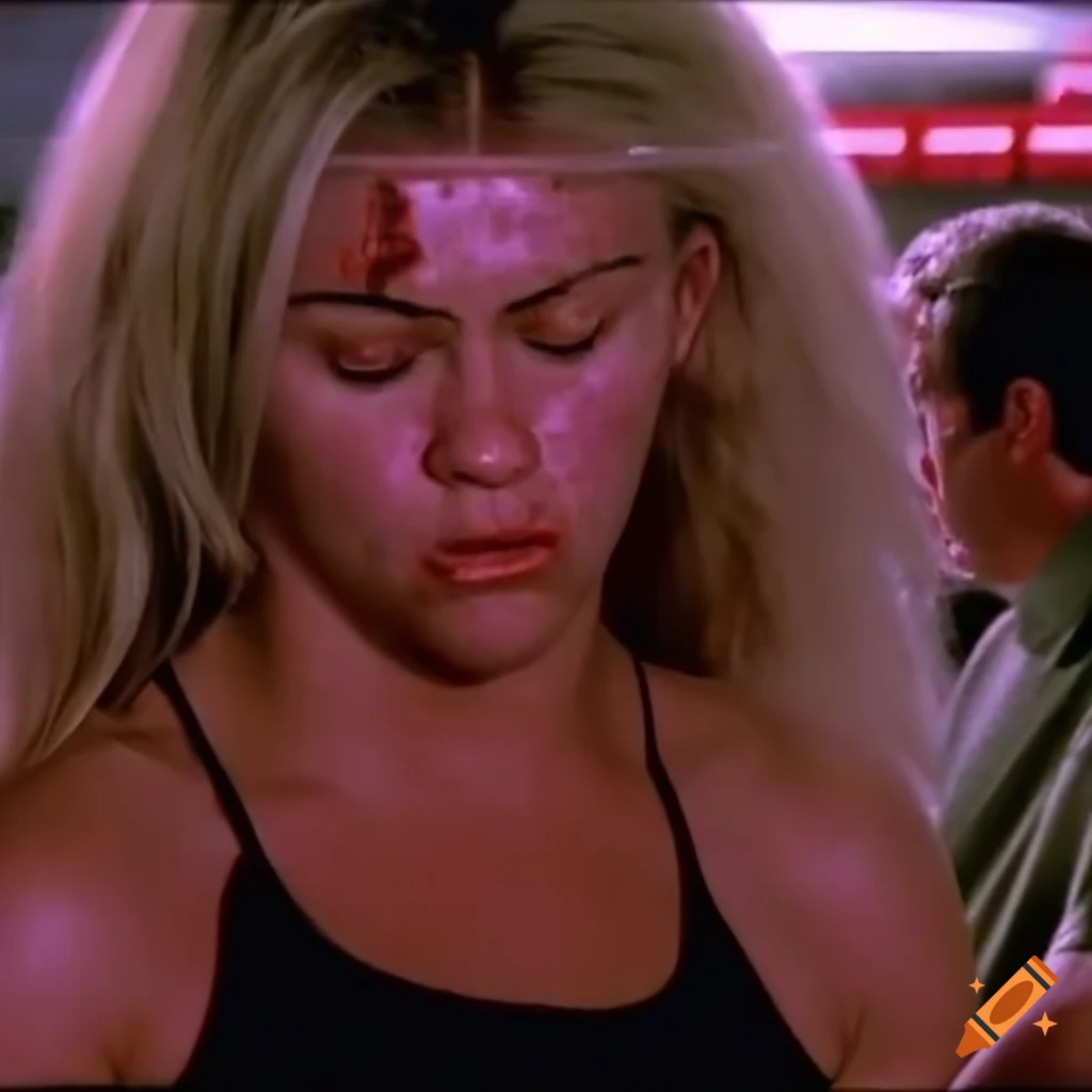 Closeup of Paige Vanzant fighter with dizzied and bruised expression