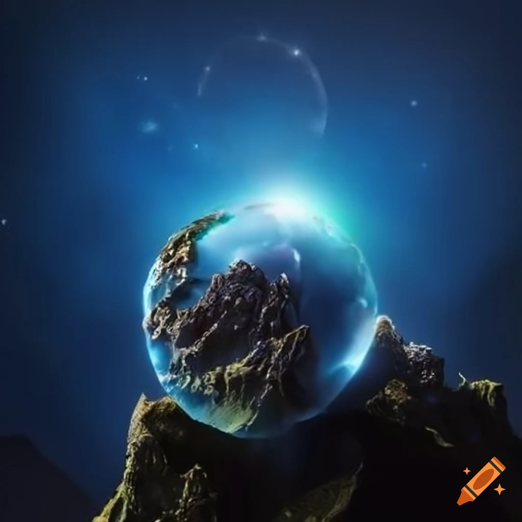 Aetherium Nexus Massive Crystal Orb on an Island Mountain Top