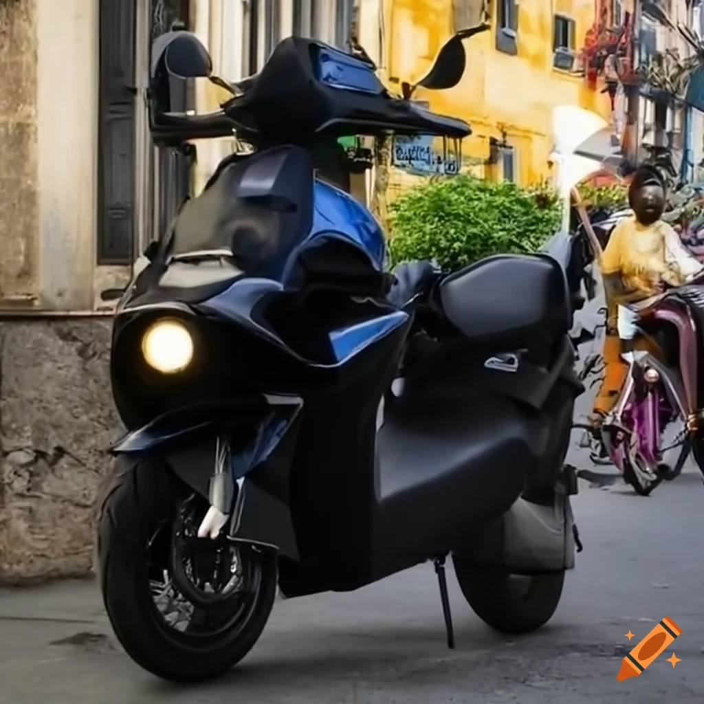 Livreur de teint noir sur une moto électrique dans les rues africaines