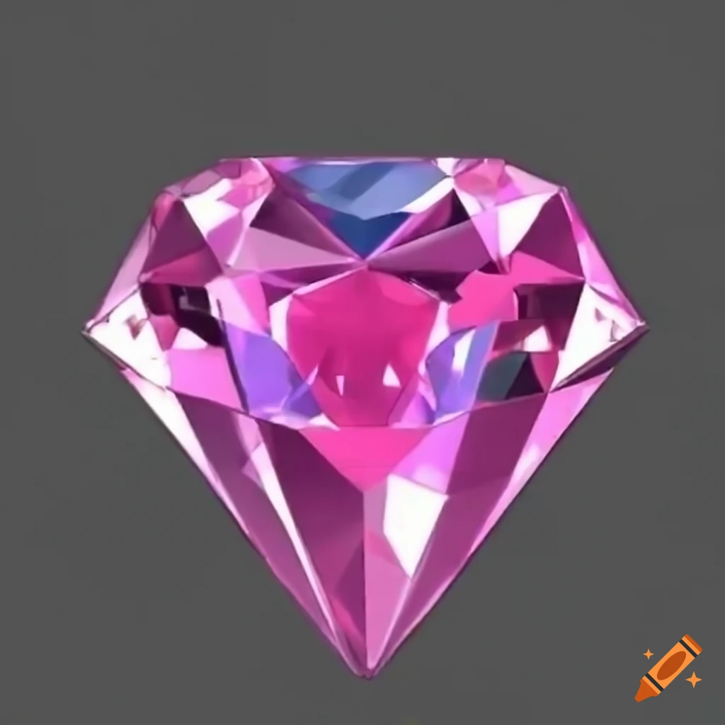 Shiny 3D pink diamond with Japanese text in anime style
