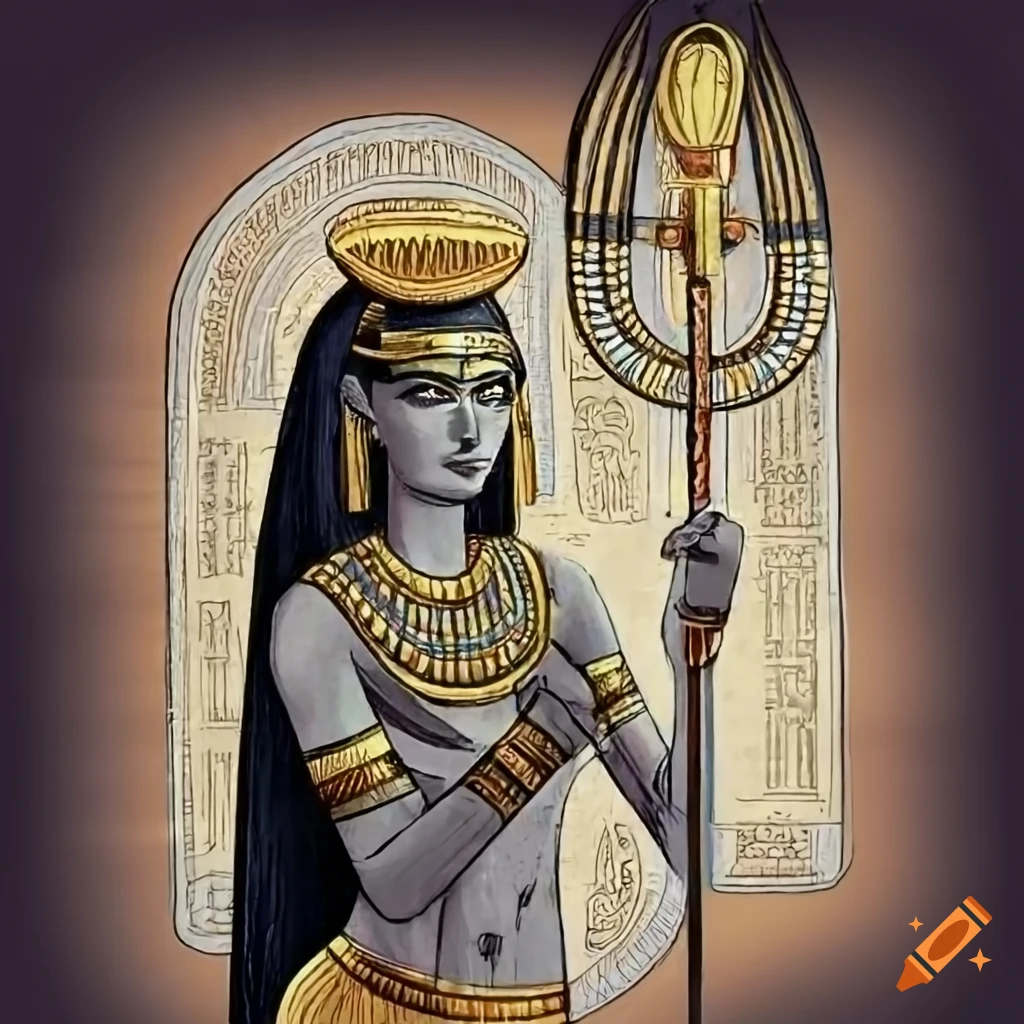 Drawing of isis egyptian goddess in the style of a tarot card on ...