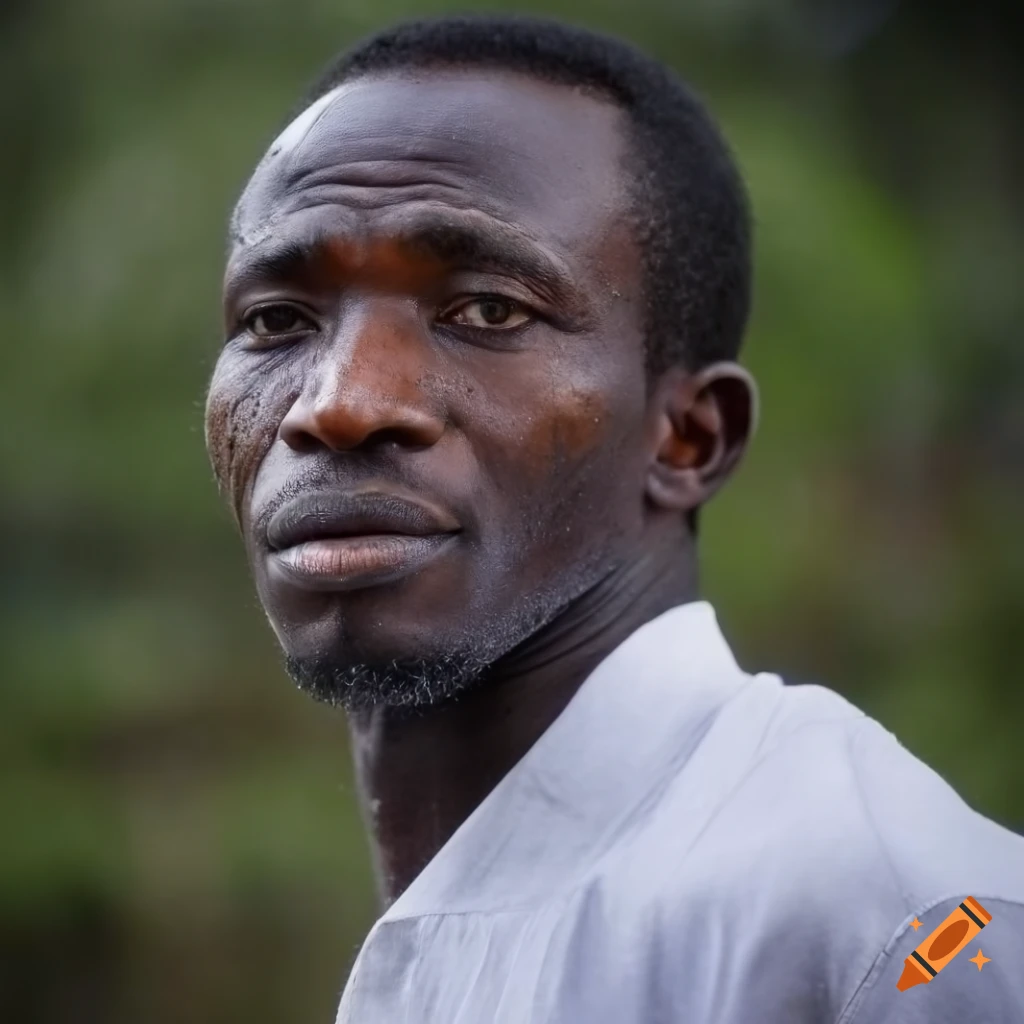 Portrait of a Nigerian man with striking features in rainy weather