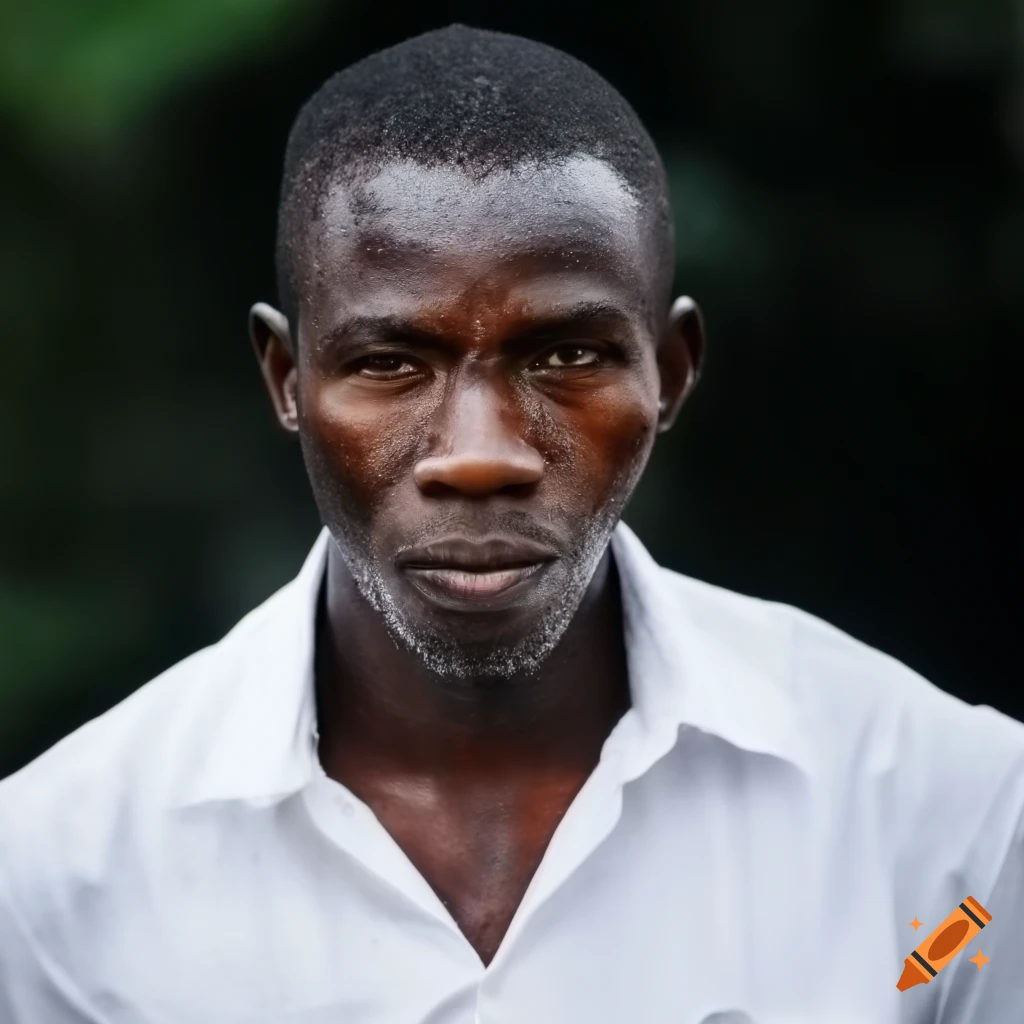 Portrait of a Nigerian man with striking features in rainy weather