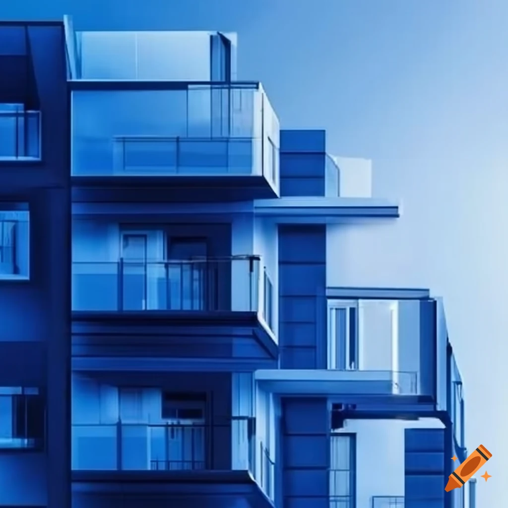 Detailed blueprint of a contemporary apartment building under construction