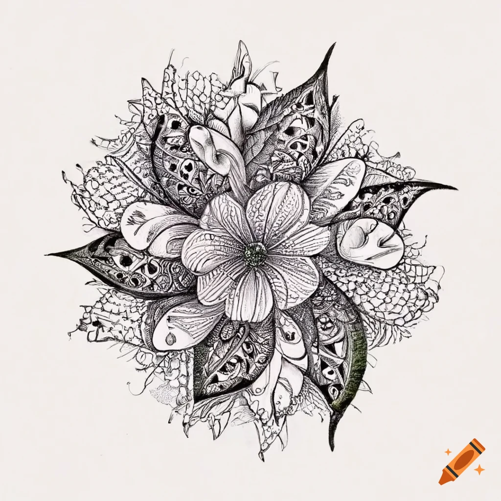 Zentangle drawing of vibrant flowers symbolizing life cycles