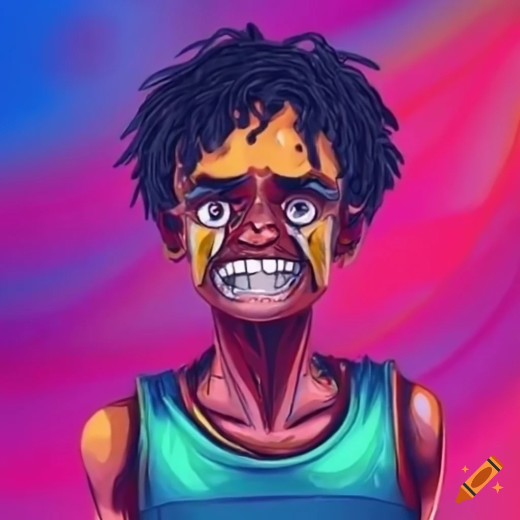 Detailed painting of IShowSpeed in sleeveless shirt against a radiant colored background