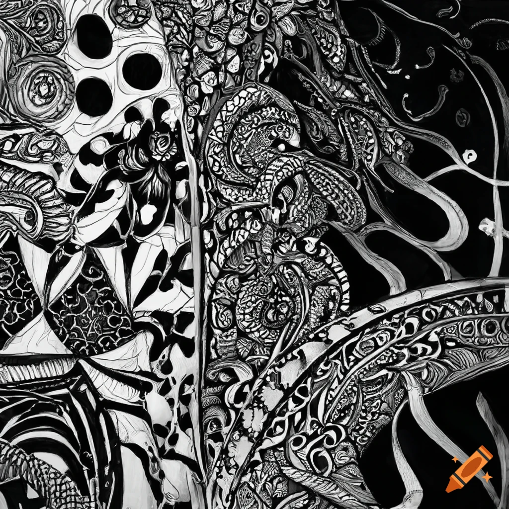 Detailed black and white Tainan cultural Zentangle artwork
