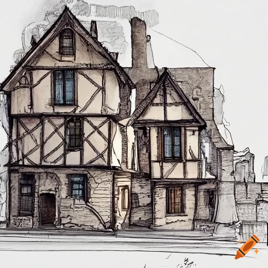 House in the style of Durer pencil sketch