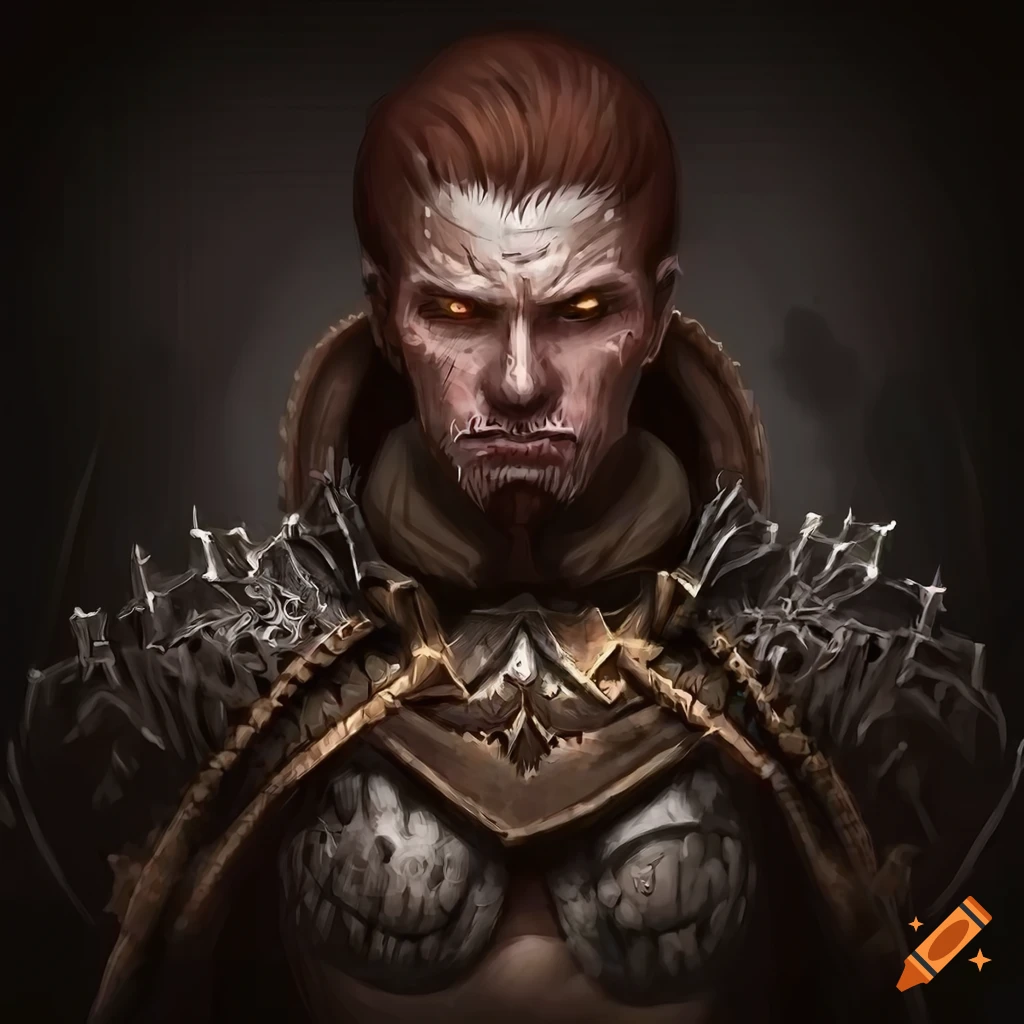 Intricate portrait of male warrior in a dark dungeon setting