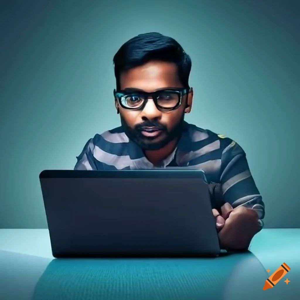 Indian developer coding on a laptop on Craiyon