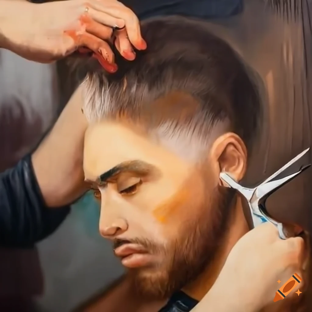 Close-up of hair being trimmed at a barbershop with sharp scissors