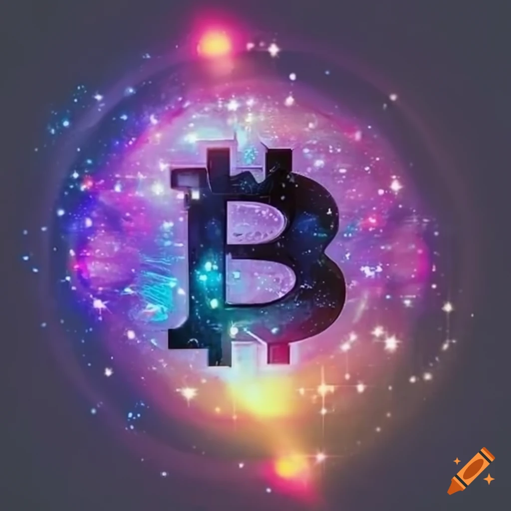 Mythical panda guarding a galaxy of Bitcoin logos with a halo of light
