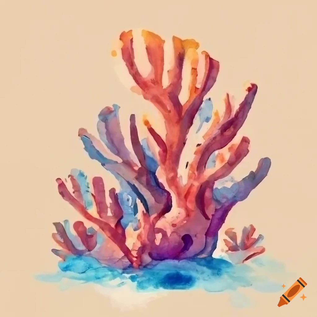Colorful coral creature in a warm ocean watercolor painting