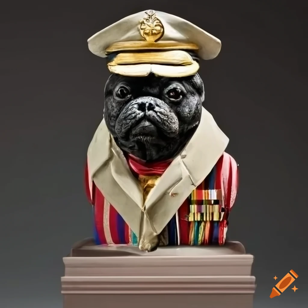 Pug general torso sculpture with medals