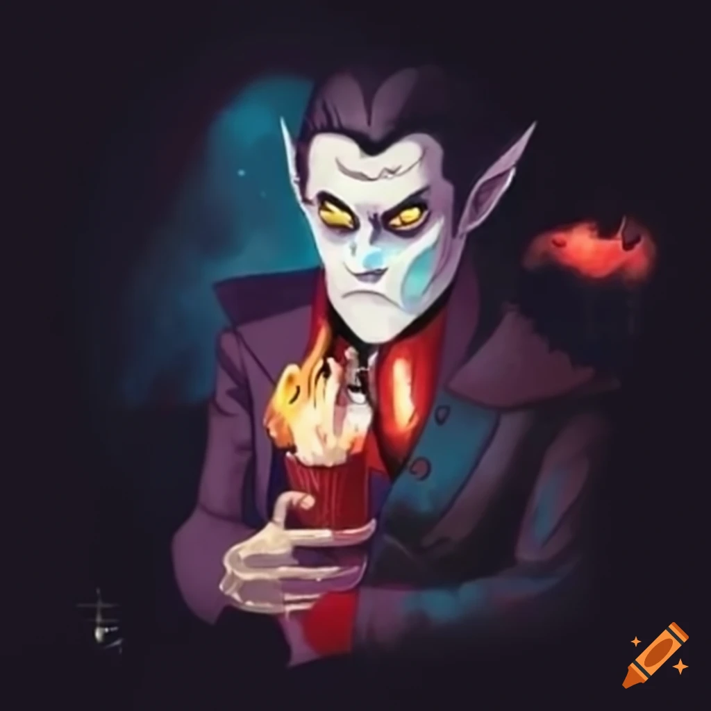 Space funeral Dracula smoking a pipe