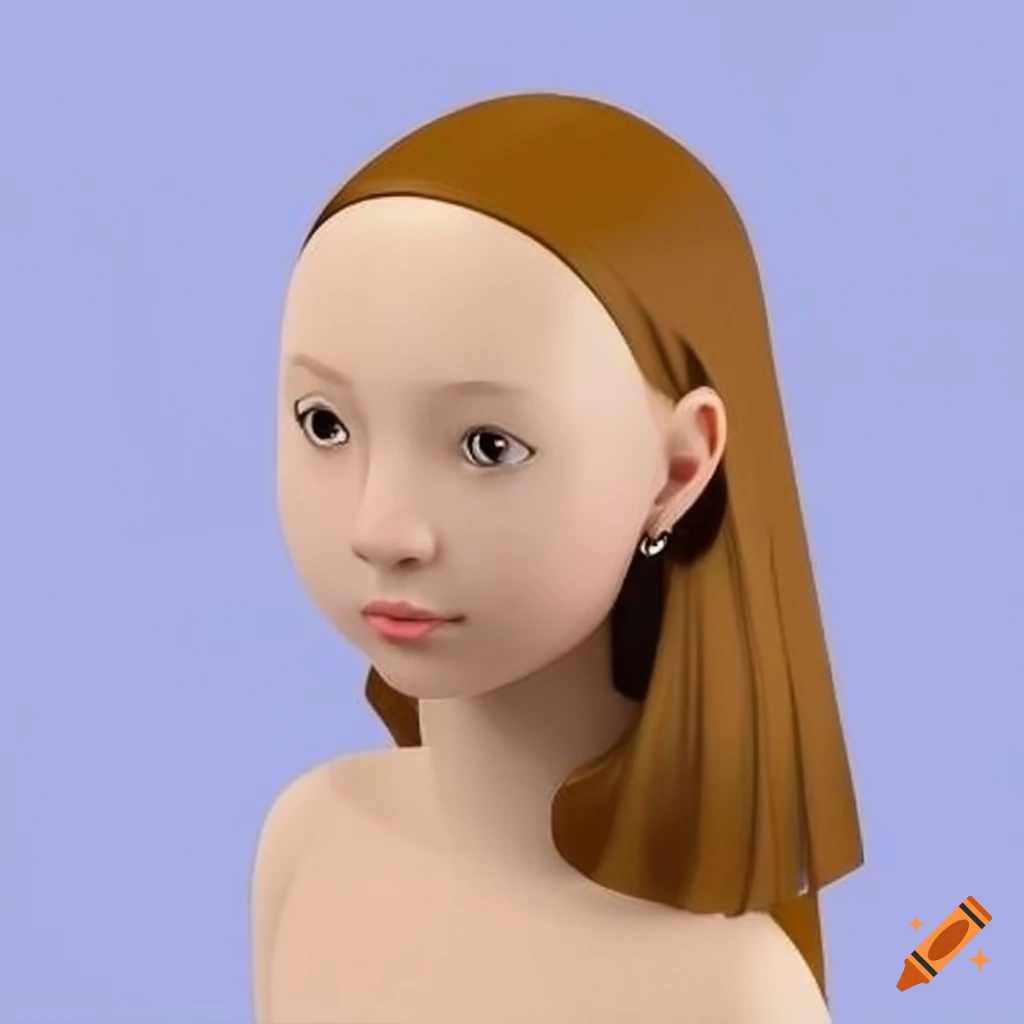 Isometric 3D interpretation of Girl with a Pearl Earring by Rembrandt