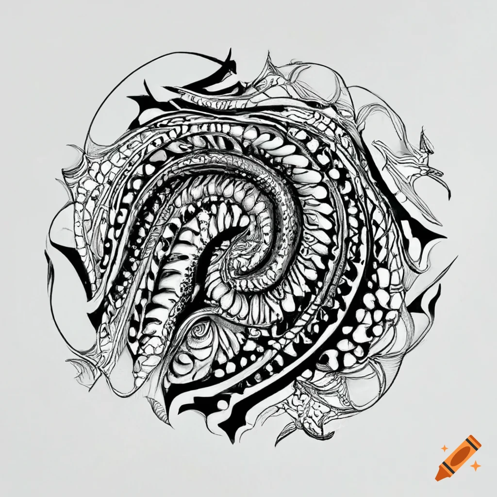Intricately designed Zentangle art with abstract waves and patterns in black and white